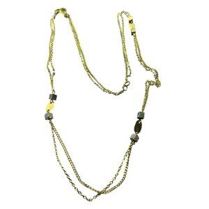 Vintage Goldtone Chain Necklace Geometric Stations Spring Ring Clasp 31 inches